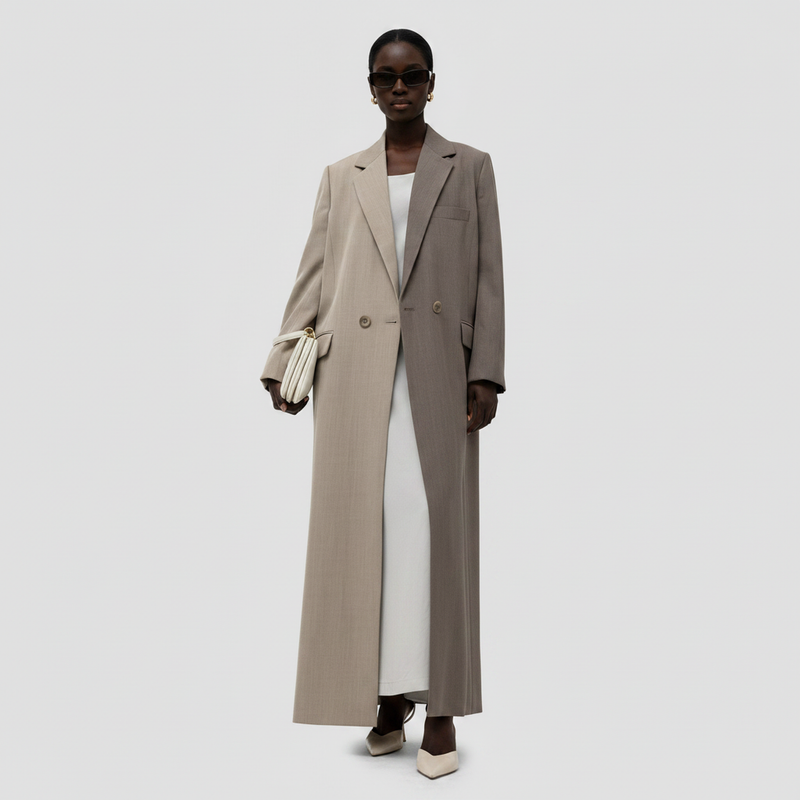 Zelda Long Blazer - Two-Tone Beige & Taupe