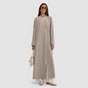 Lena Long Trench Abaya - Beige